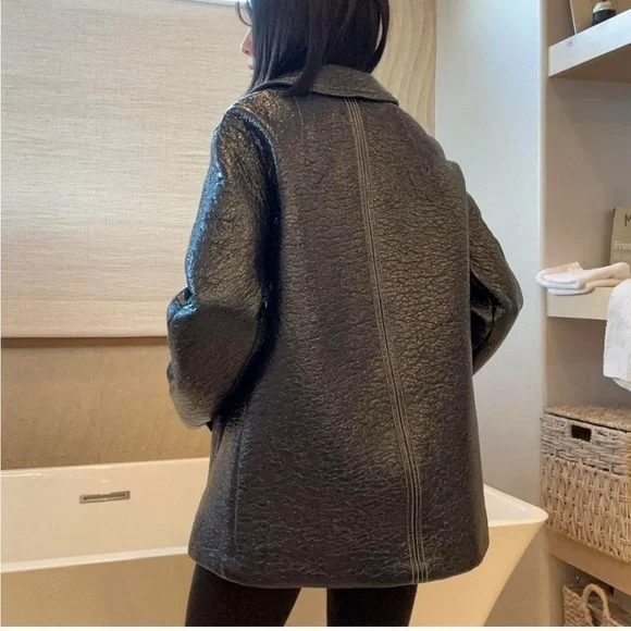 Ba&Sh Blue Volupia Coat - Navy Crinkle Shiny - Size 1 (small) - Picture 3 of 10